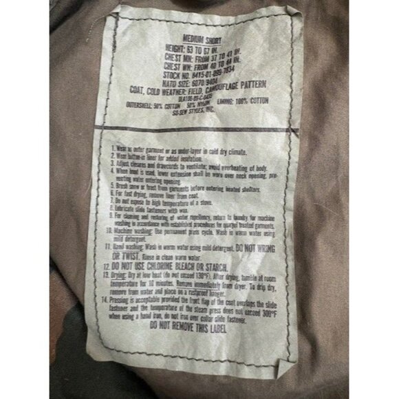 Vintage US Army Cold Weather Field Coat Medium Short Camouflage - Picture 3 of 3